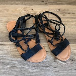 ASOS Black Suede Braided Lace Up Sandals